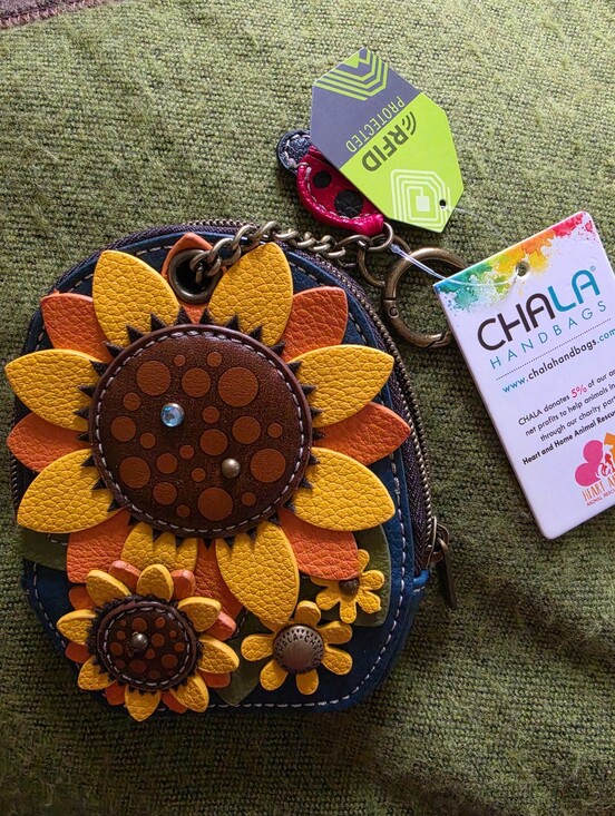 Chala Handbags - NEW CHALA SUNFLOWER RFID COIN PURSE KEYCHAIN ZIPPERED WALLET FAUX LEATHER